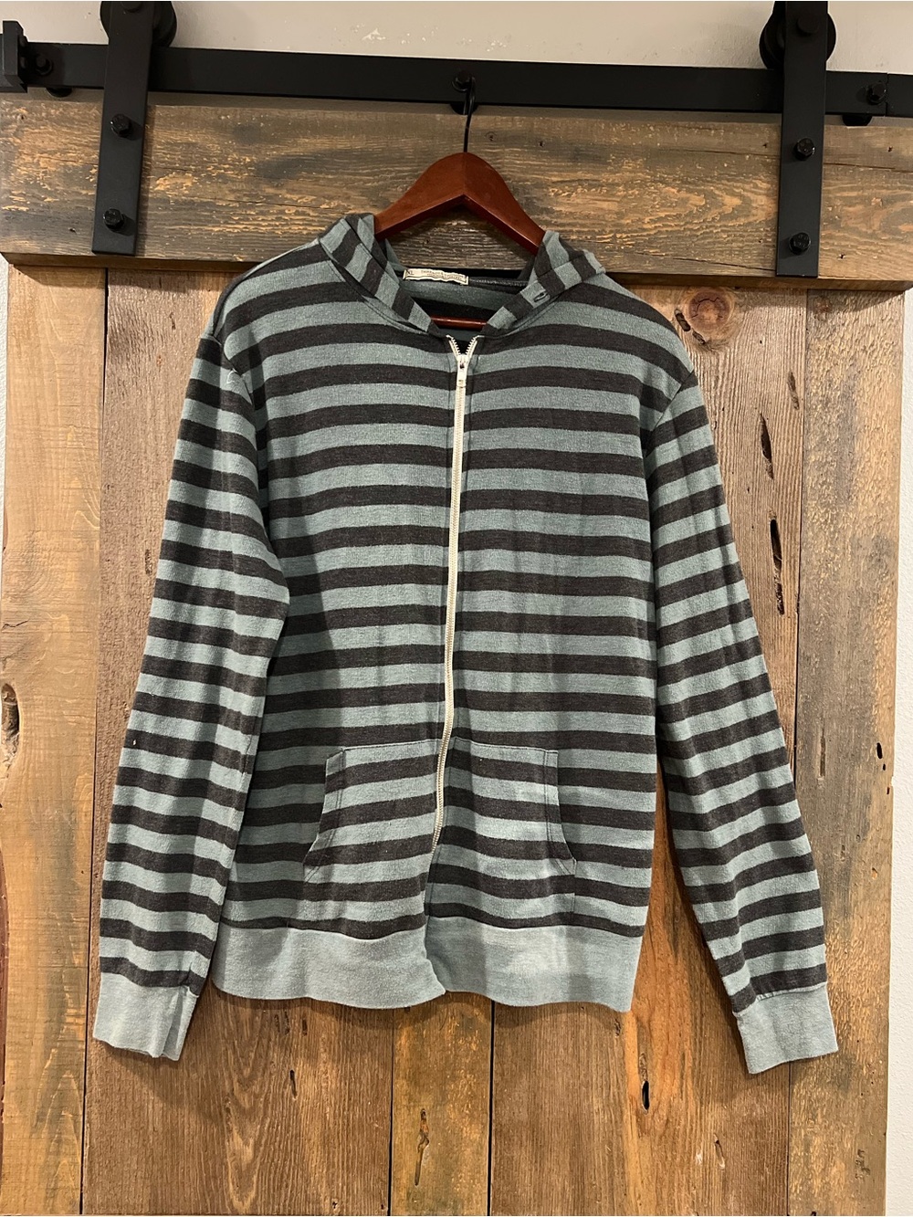 Threads 4 Thought Striped Full Zip Hoodie Organic Cotton Blend XL Gray Slate